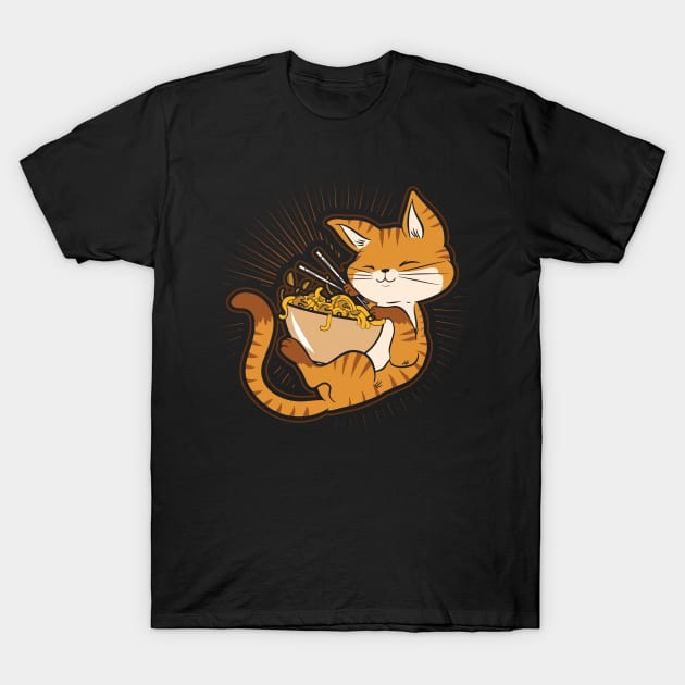 Kawaii Anime Cat Japanese Ramen noodles T-Shirt by aneisha